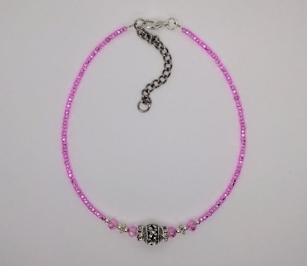 Seed Bead Anklet Hot Pink